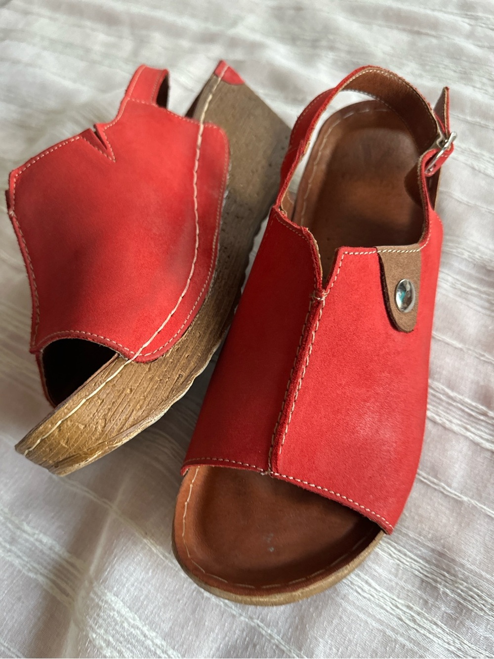 V ITALIA Red Leather Katia Slingback Wedge Platform Sandals | 41